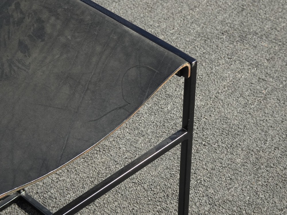 Black Bench with Leather Seat Stool w Metal Frame #2