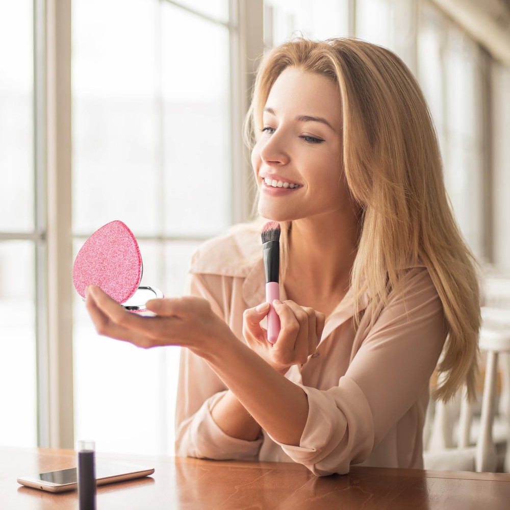 Heart Shaped Folding Compact Mirror Double Sided Magnifying Travel Makeup Mirror