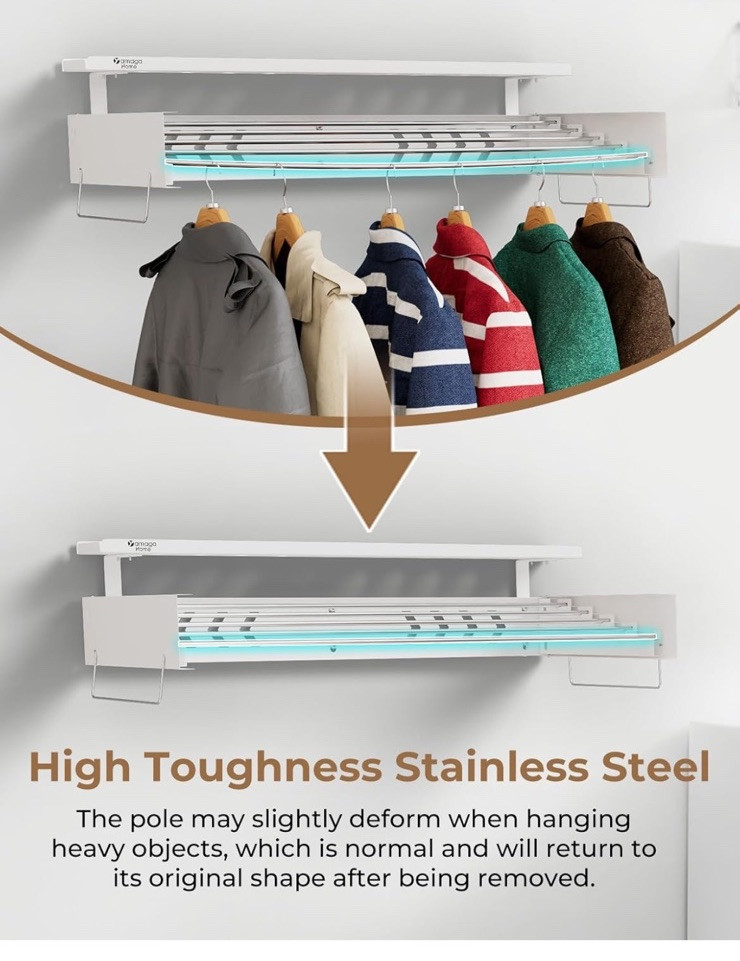 Clothes Drying Rack Wall Mounted with Extra Storage Board Laundry Drying NEW