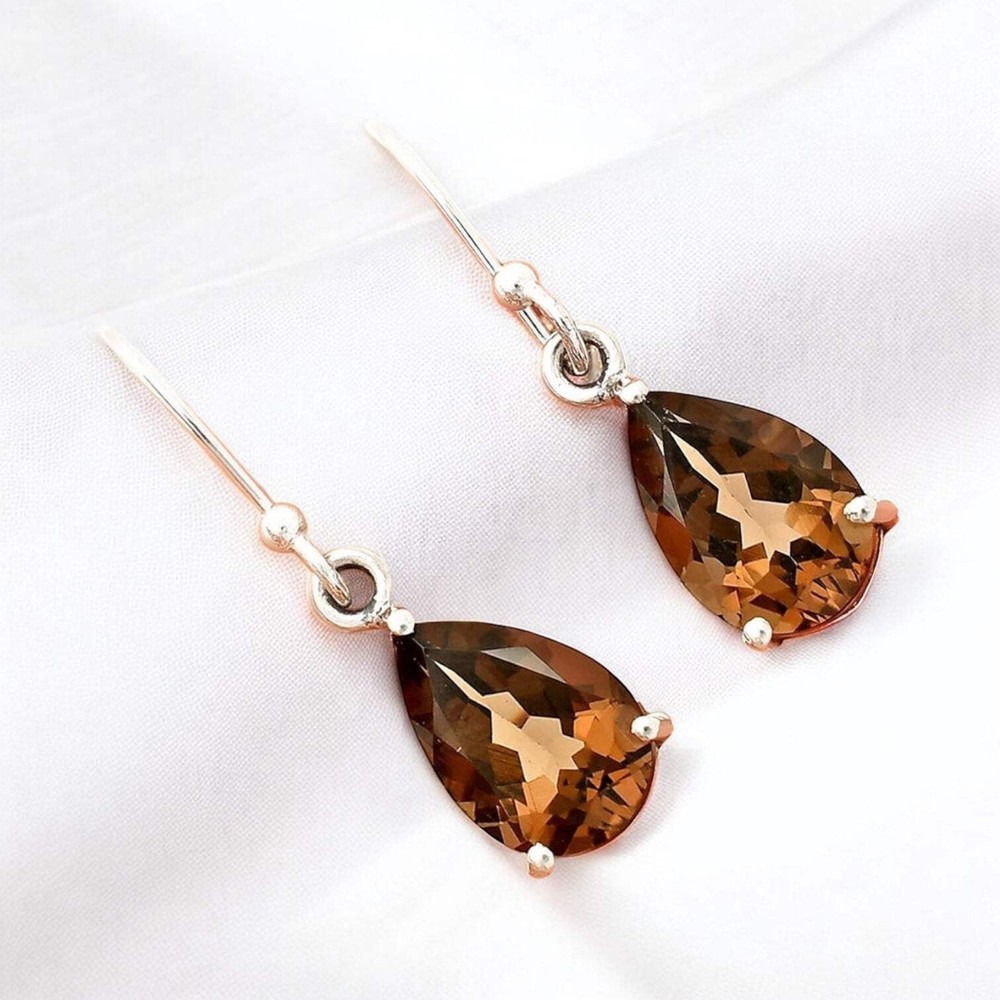 Smoky Topaz Solid 925 Sterling Silver Earrings