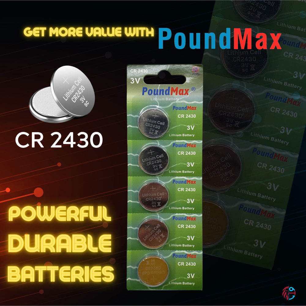 PoundMax CR2430 Batteries 3v Lithium Button Cell Battery Combo Pack - 5 Count