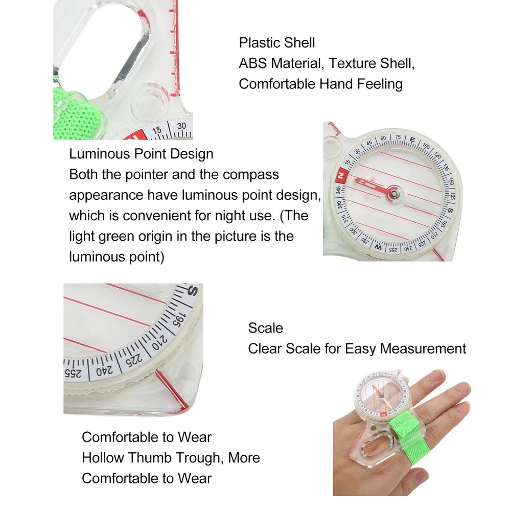 Orienteering Compass Clear Scale ABS Multifunction Thumb Compass With Luminous