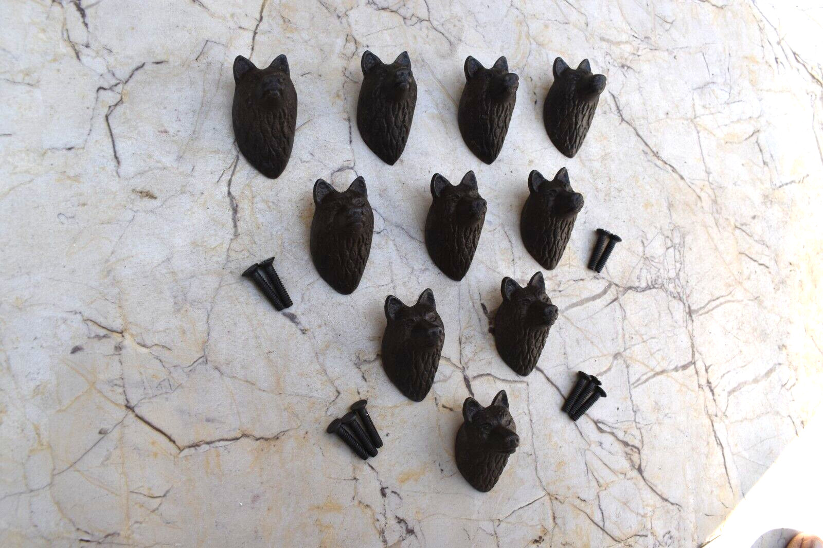Vintage Cast Iron Wolf Face Shape Pulls Drawer Cabinet Door Handles Knobs 10 pcs