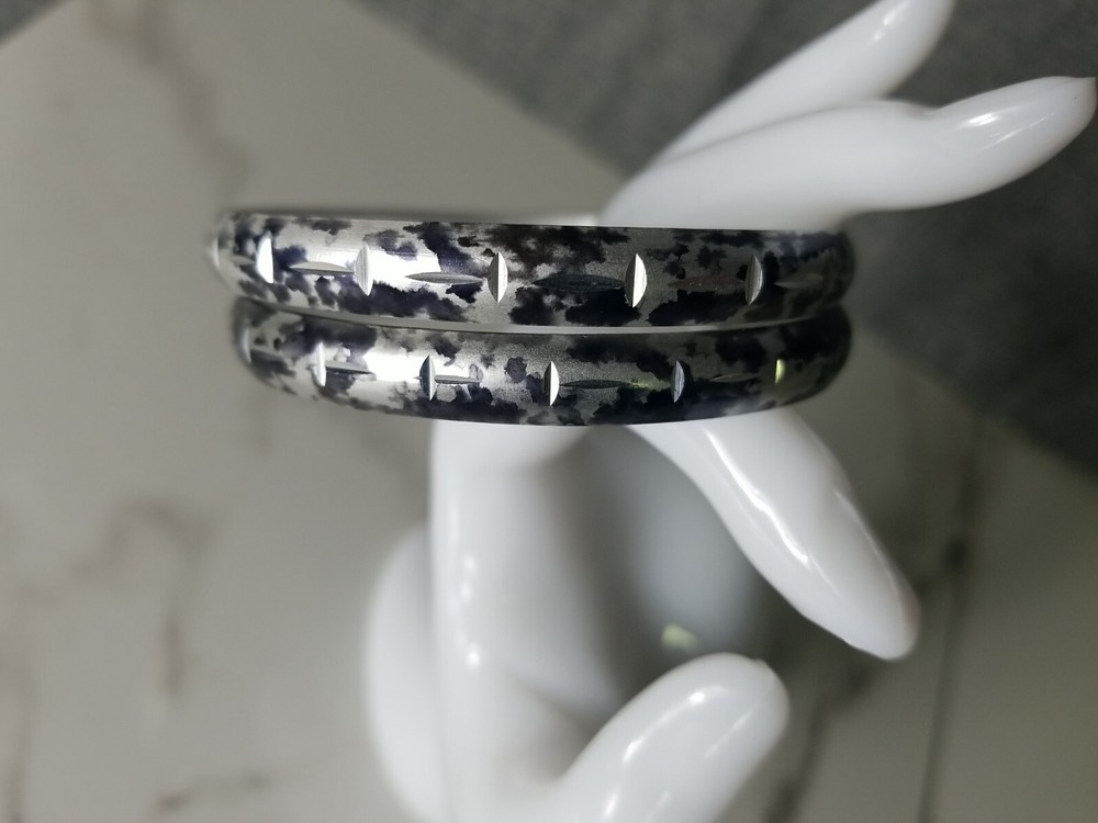 Two BLACK GRAY & WHITE Bangle Bracelets