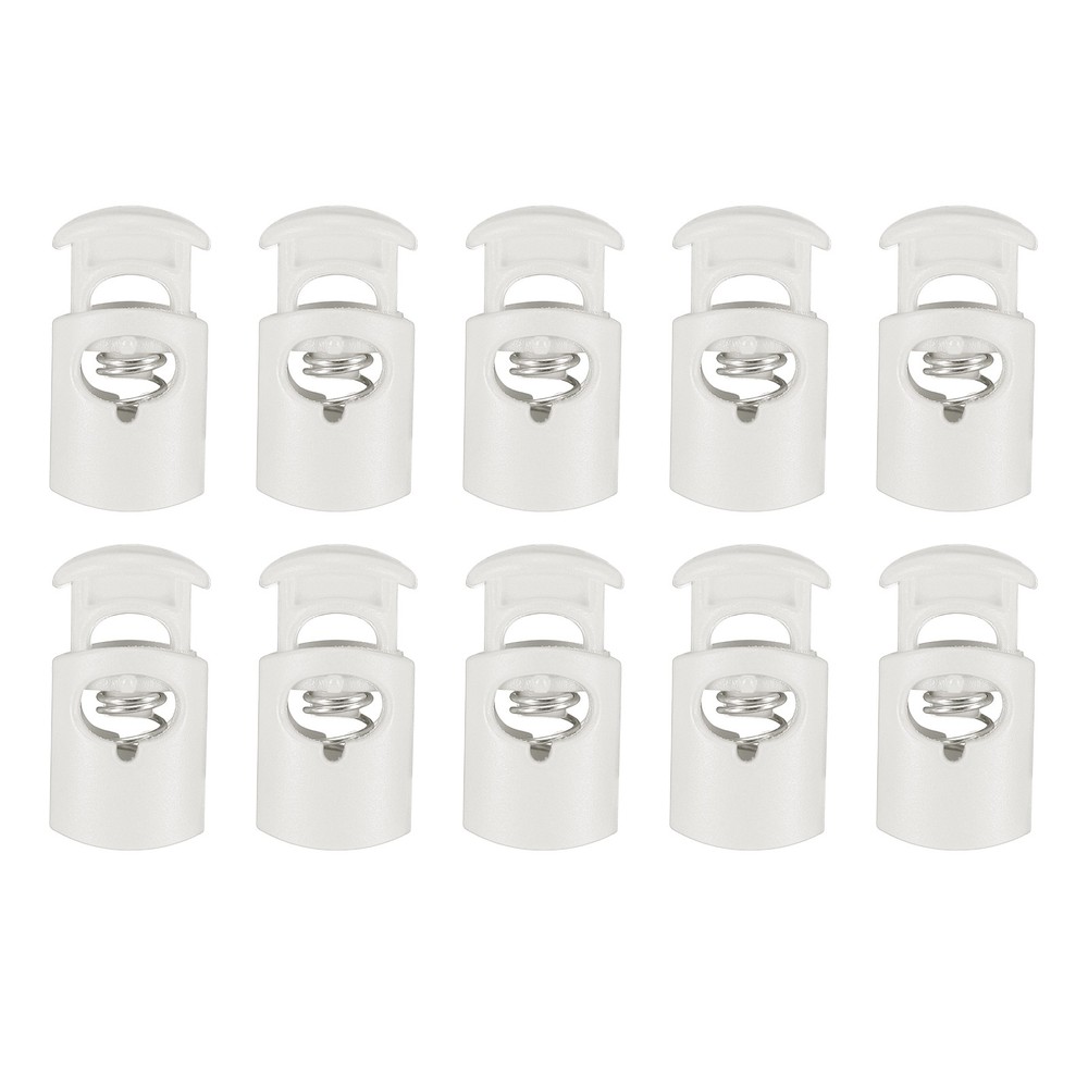10pcs Cord Lock Single Hole Spring Toggle Stopper for Drawstring, White