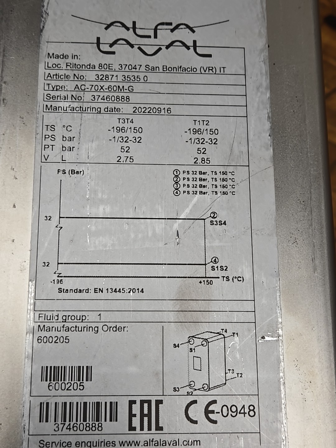 * Alfa Laval AC-70X-60M-G Brazed Plate Heat Exchanger NEW