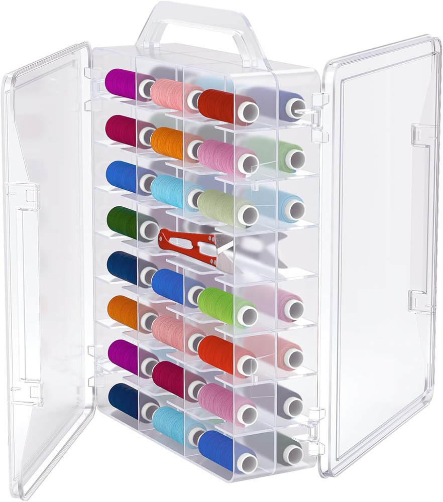 46 Grids Sewing Organizer, Double Sided Thread Box Storage, Portable Clear Plast