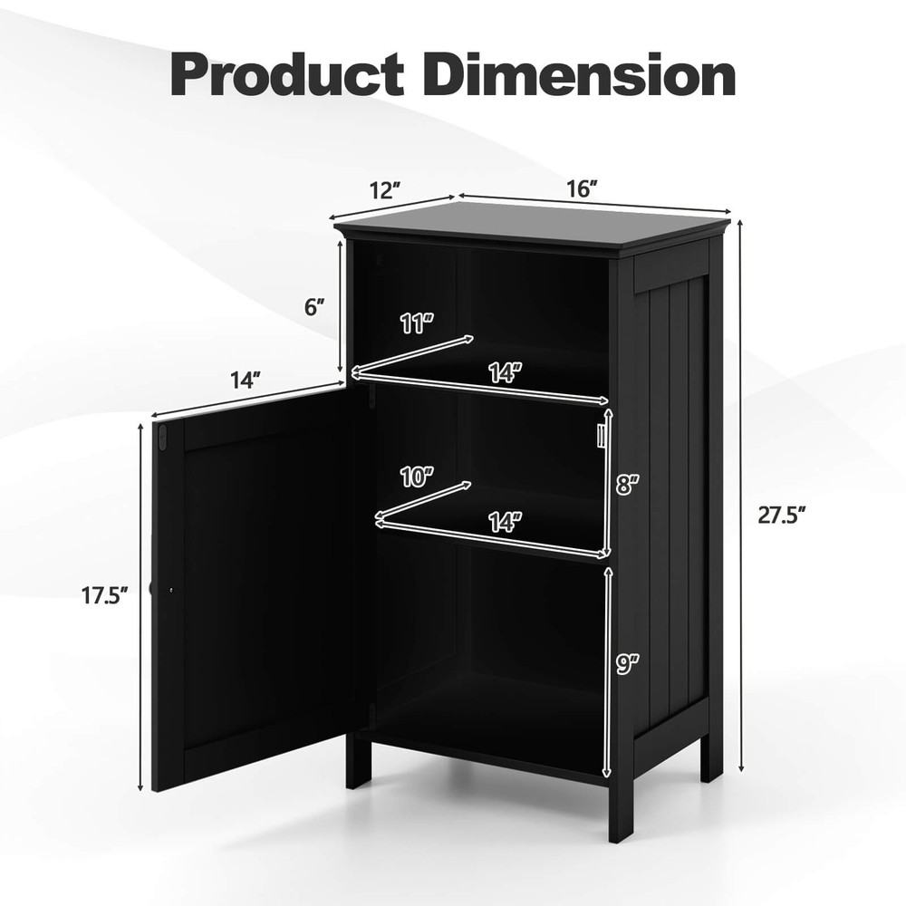 Bathroom Floor Storage Cabinet Side Table w/ Open Compartment & Adjustable Shelf