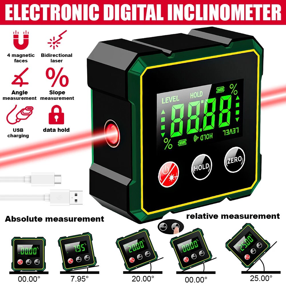 Digital Angle Finder Magnetic Protractor Laser Level Box Inclinometer Tool USA