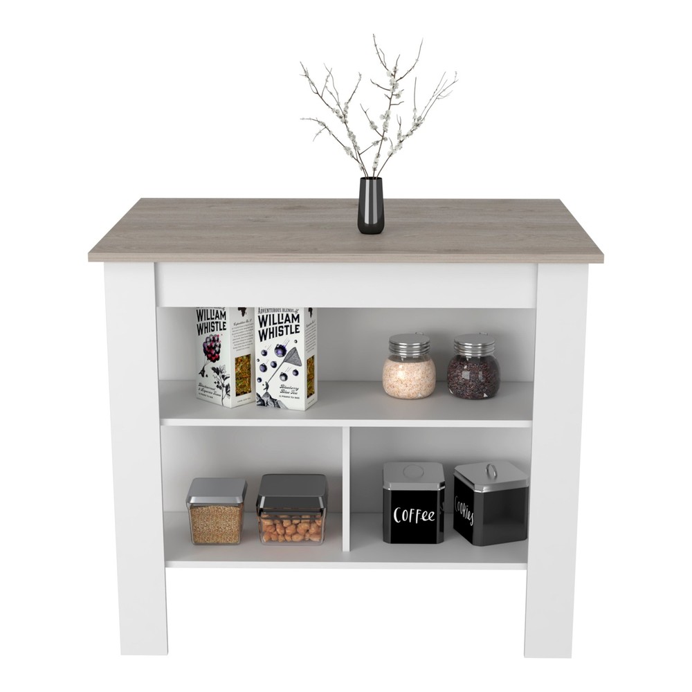 Kitchen Island, Kitchen Table 35" H, Three Open Storage Shelves