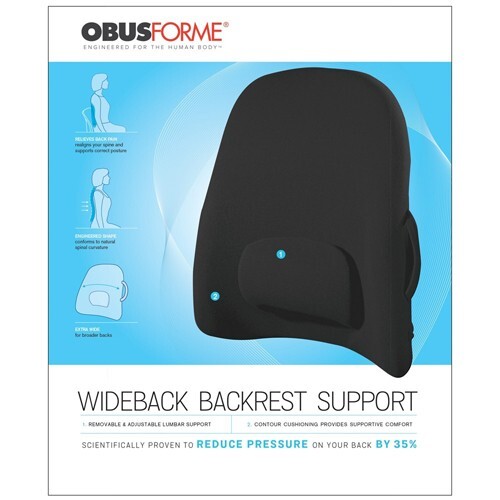 ObusForme OFWB Wideback Backrest Support Ergonomic Lumbar Support - Black