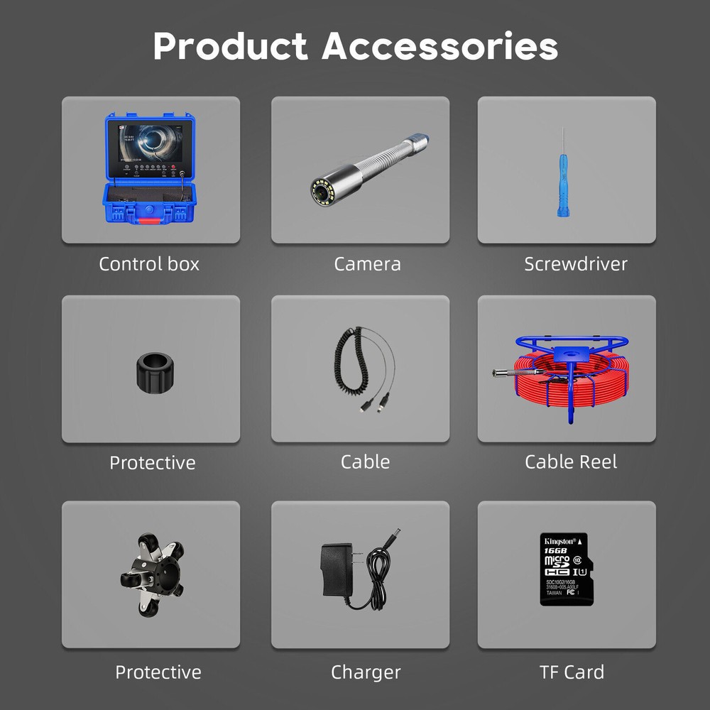 Sewer Camera Borescope Inspection Camera 50m 9inch 512hz Pipe Endoscope Camera