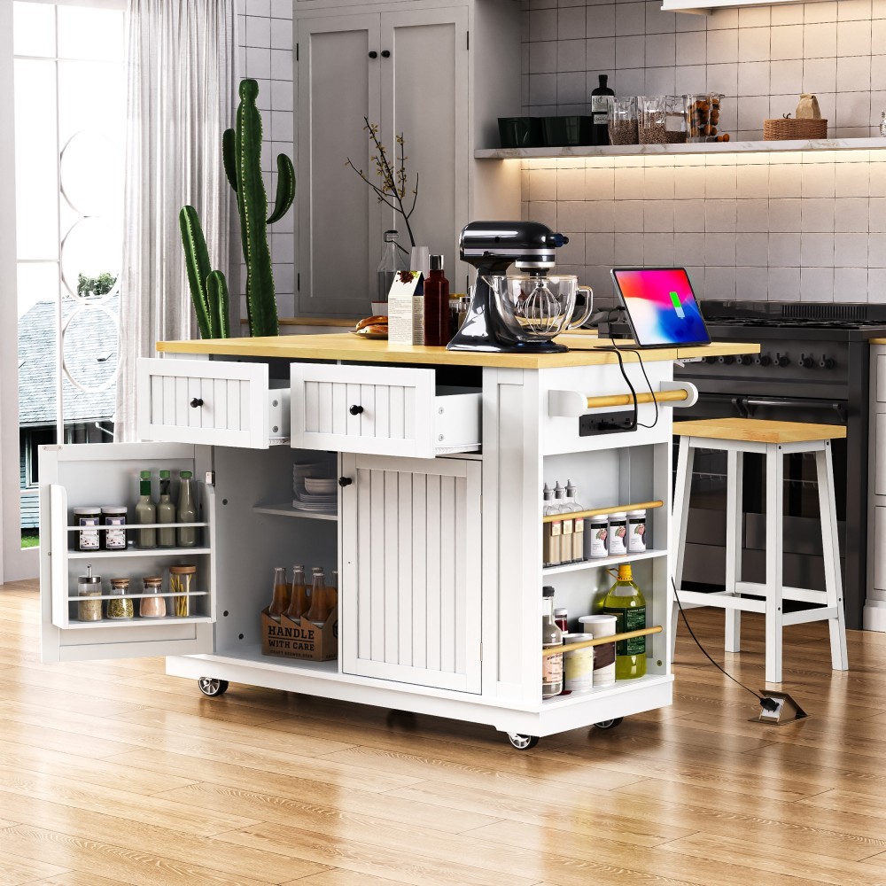 Kitchen Island with Drop Leaf 5 Open Side Racks