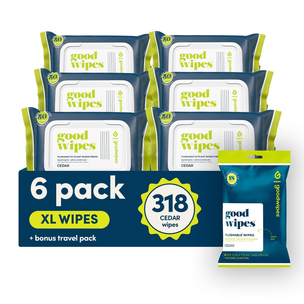 Flushable Butt Wipes - Vitamin E & Aloe - Sewer & Septic Safe - Extra Large A...