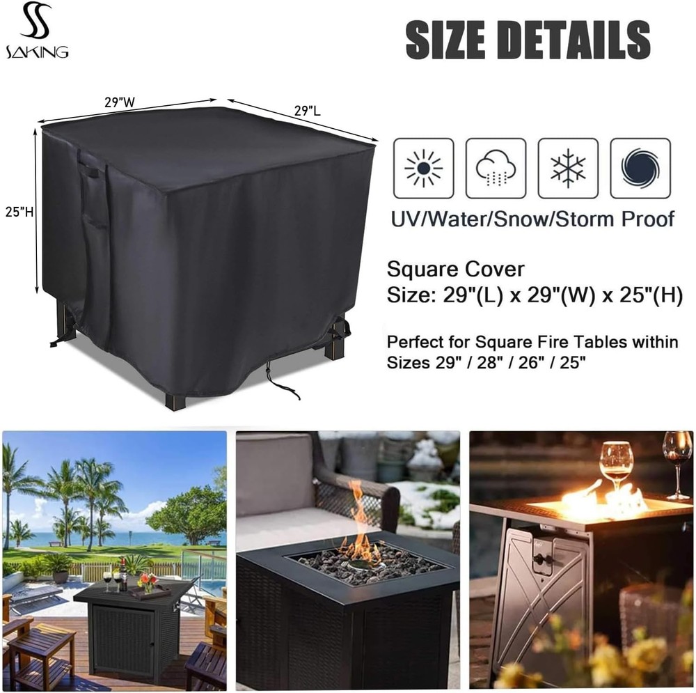 Fire Pit Cover, 28 inch Firepit Covers Square Gas Fireplace Fire Pit Table Co...