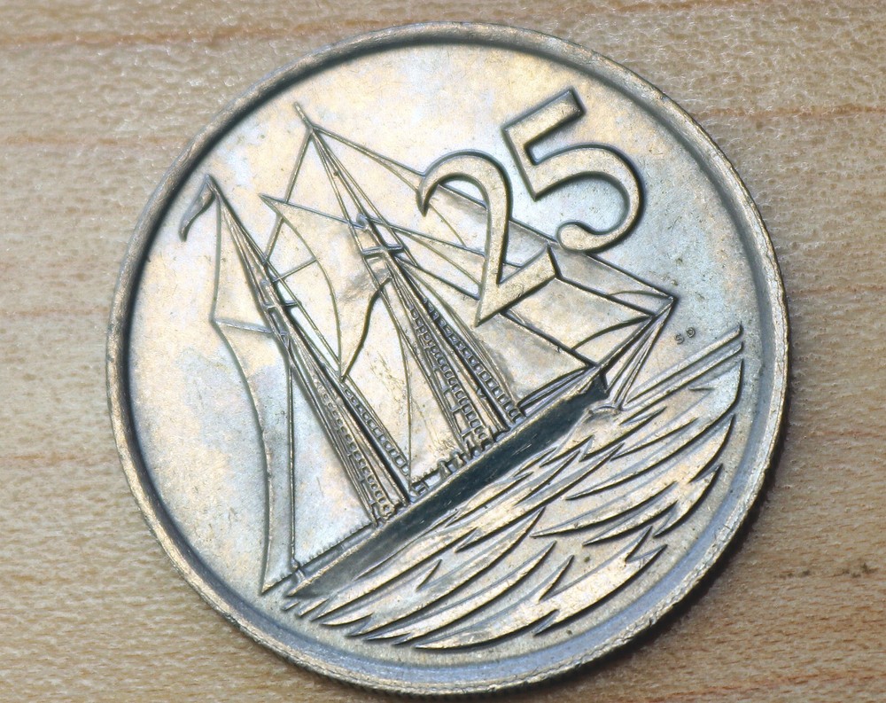 1982 Cayman Islands 25 Cents Sailing Ship