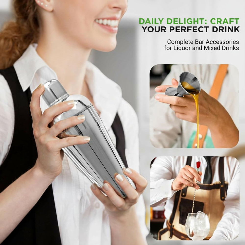 7 Pcs. Bartender Set, Multi-Piece Cocktail Shaker Set Mixer with Essential Bar A