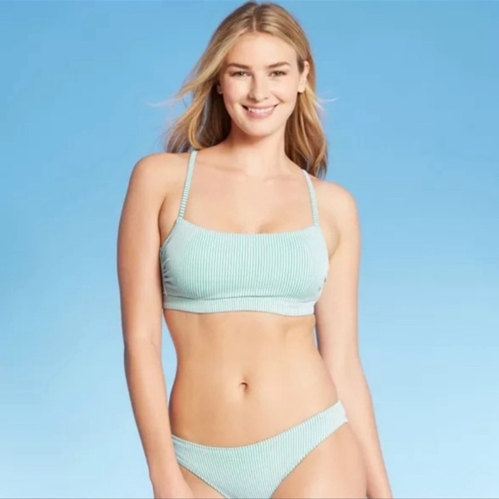 Shade & Shore Striped Green Bikini Set