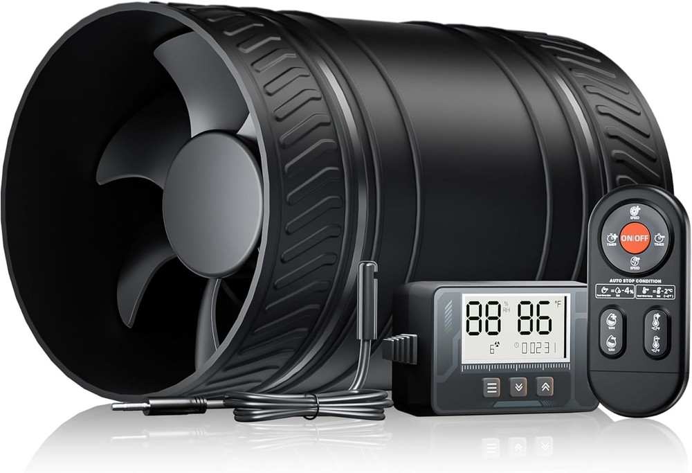 4 Inch Inline Duct Fan w/ Humidity Sensor Remote Timer 6-Speed Low Noise