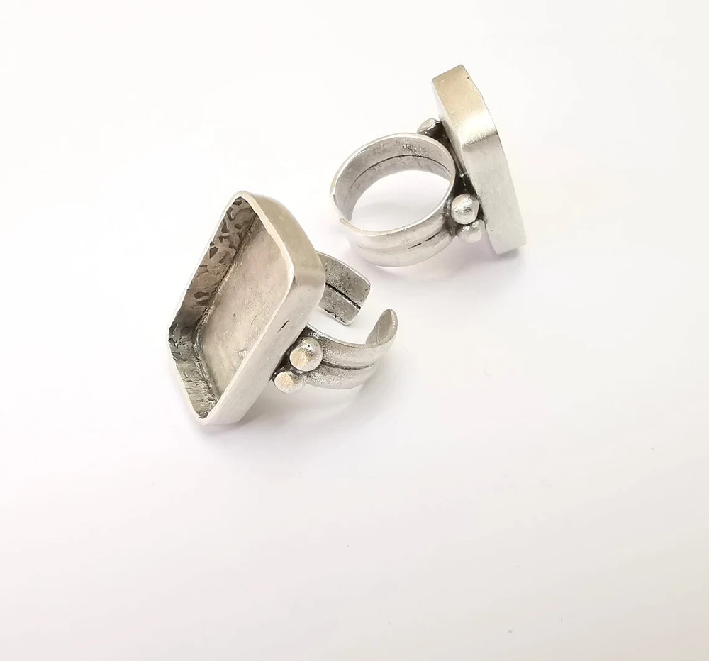 Rectangle Ring Setting Resin Blank Cabochon Mounting Adjustable Dried Flower
