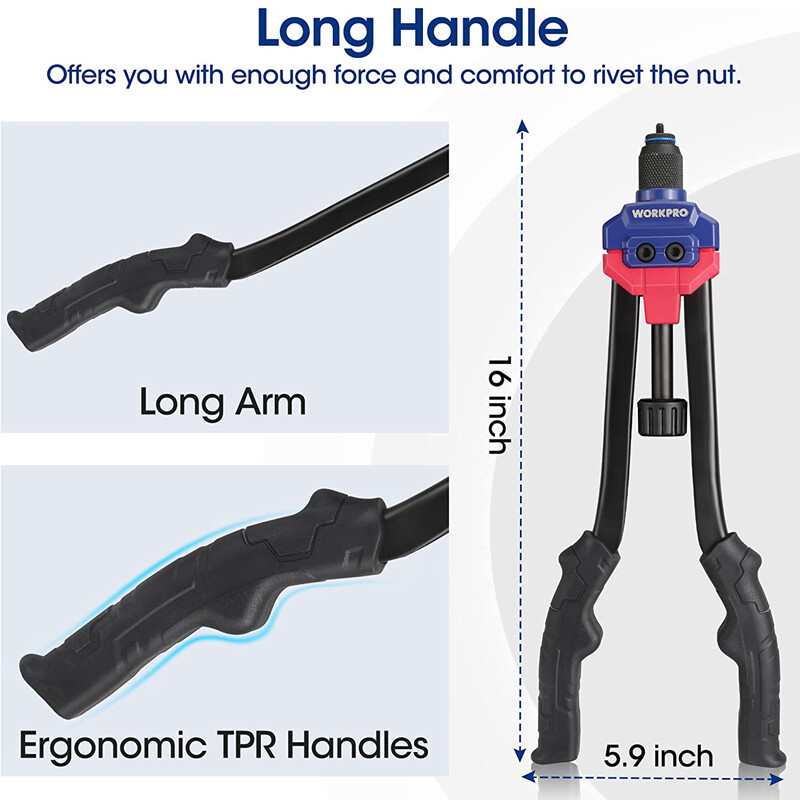 WORKPRO 16" Rivnut Tool Kit 11 Metric & SAE Mandrels Hand Nutsert Rivet Tool Set