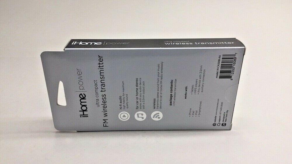 iHome IH-CA500B-AA FM Wireless Transmitter Ultra Compact for 3..5mm Aux Connect