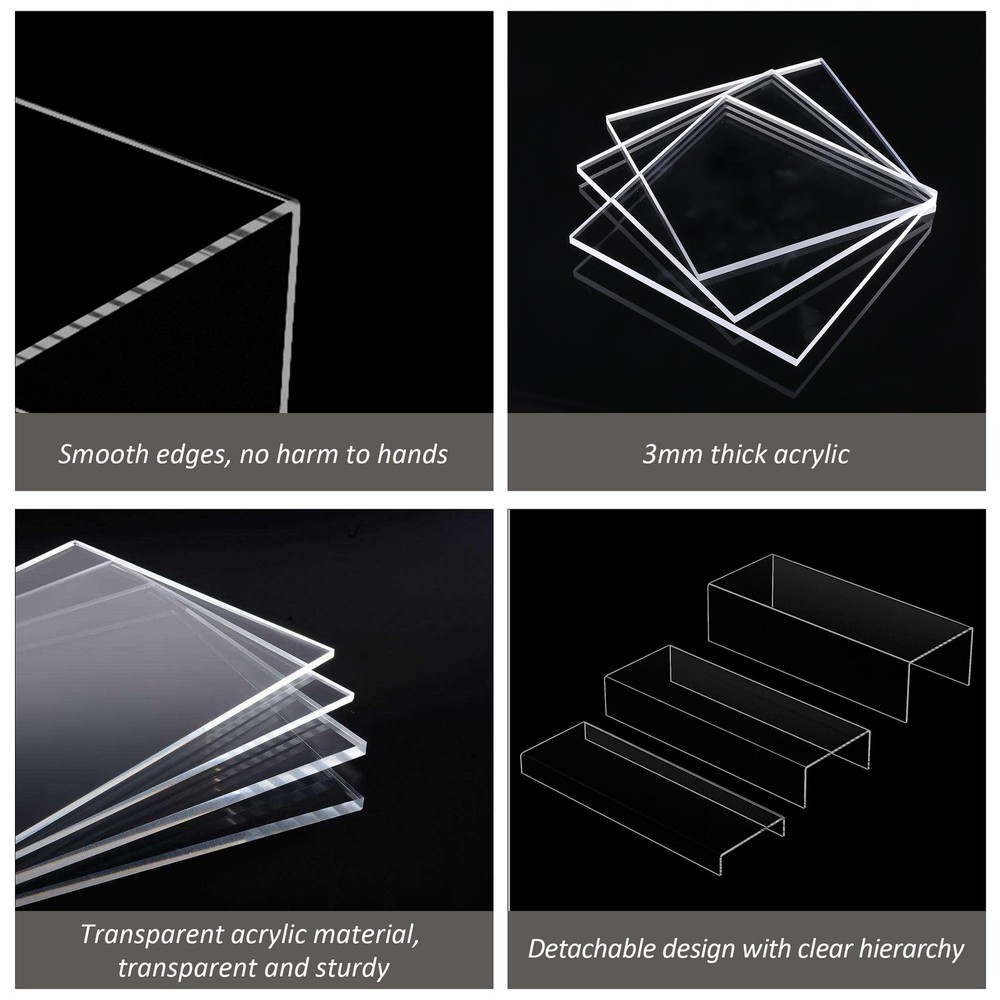 Clear Display Risers Shelf 3pcs, Countertop Rectangular Acrylic Display Stora...