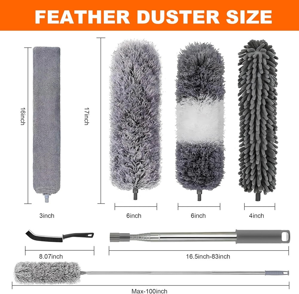 Microfiber Duster with Extension Pole Long Handle Bendable Washable