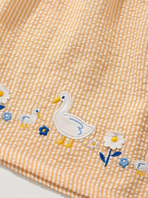 NEW Farm Goose Girls Yellow Smocked Seersucker Dress