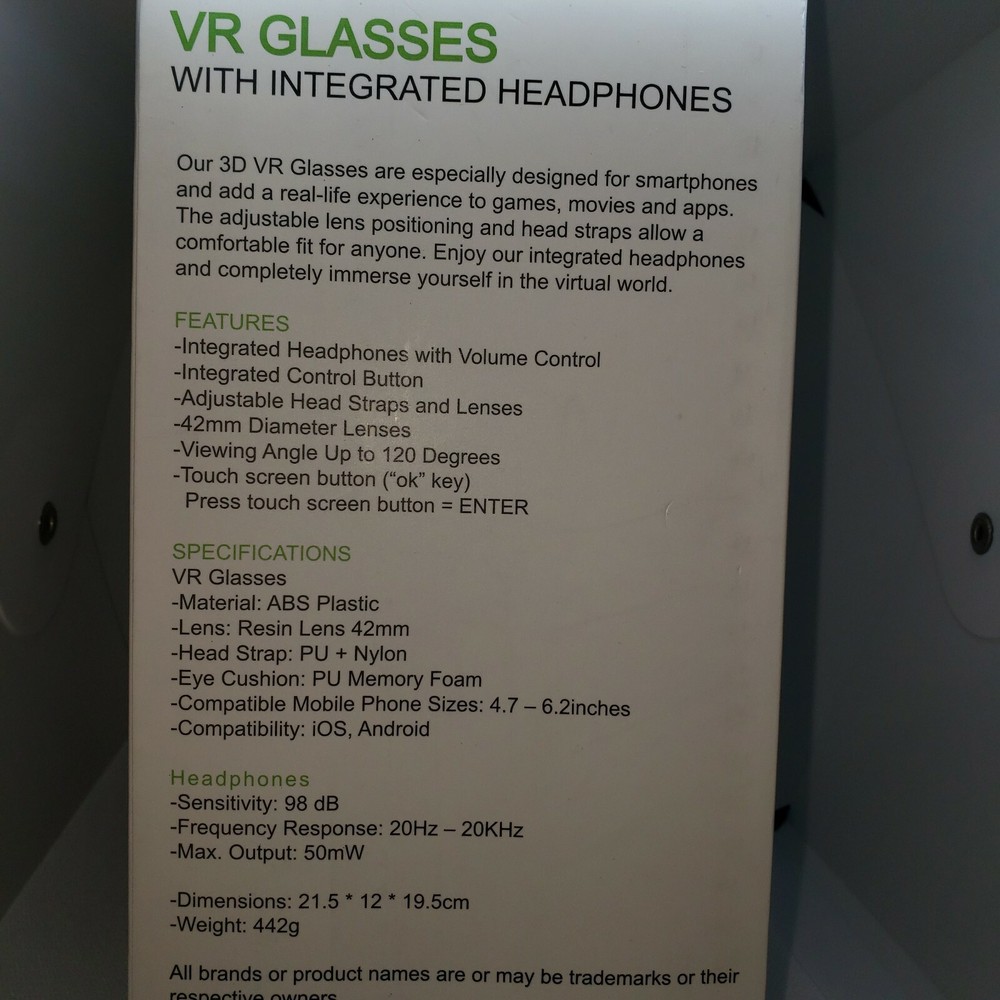 VR Virtual Reality Glasses With Integrated Headphones