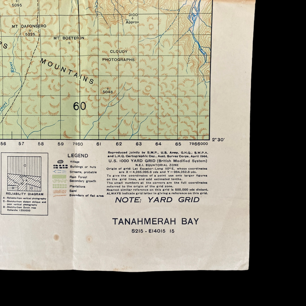 RARE!! WWII 1944 D-Day RED BEACH Tanahmerah Bay Reckless Task Force Infantry Map