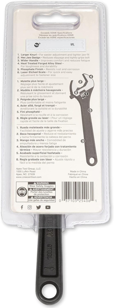 6" Adjustable Black Oxide Wrench - Carded - AT26VS