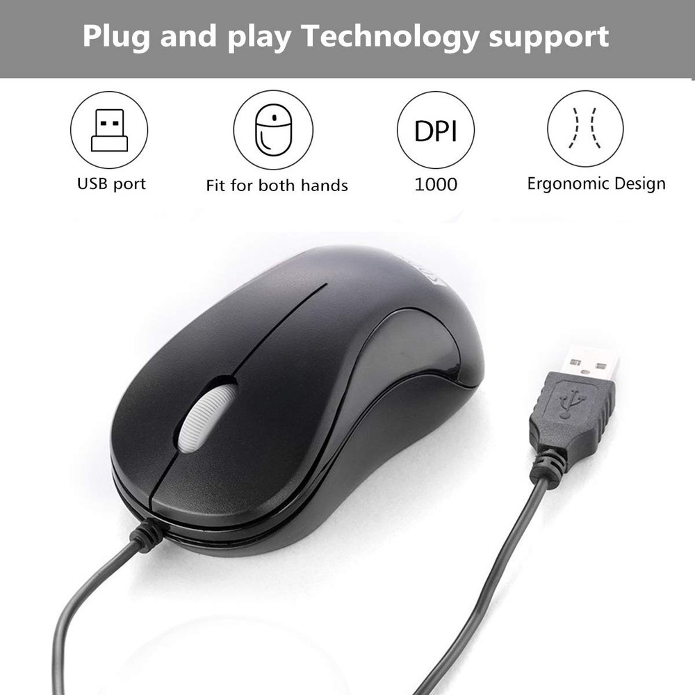 SOON GO Mini USB Wired Mouse for Laptop, Office, 1 count, Blacksinge