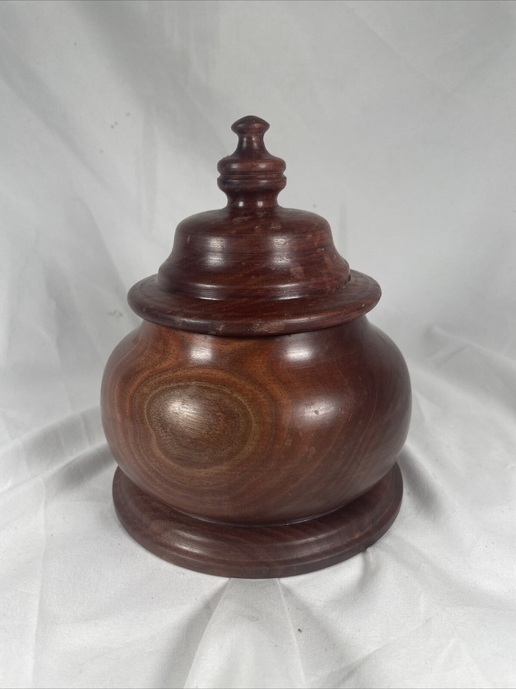 Walnut wood jar with lid Hand Crafted Signed