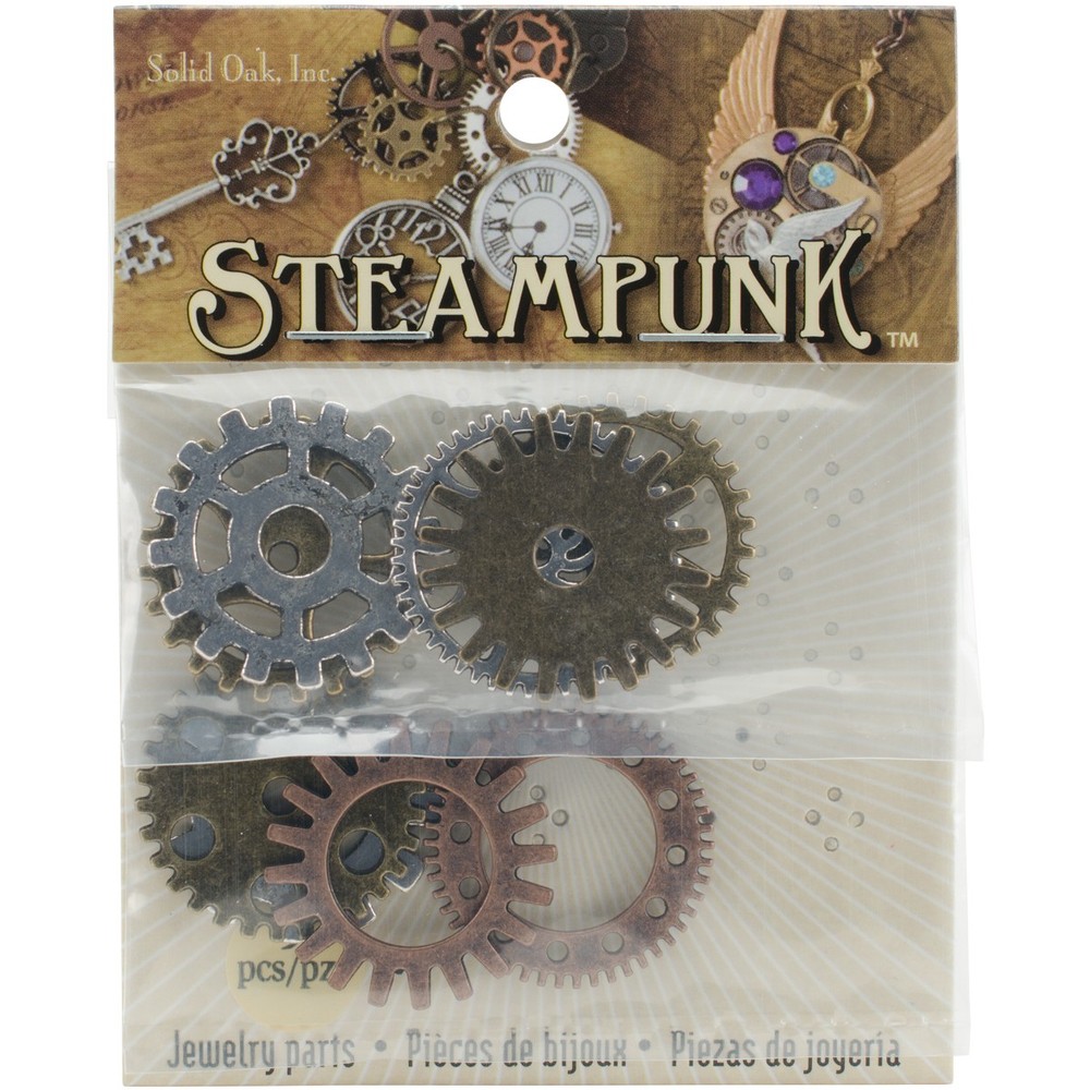 Solid Oak Steampunk Metal Accents 9/Pkg-Gears