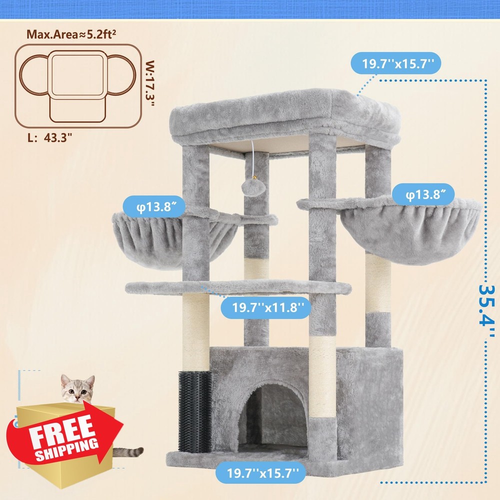 Hey-brother Cat Tree Tower, Large Platform, Hammocks