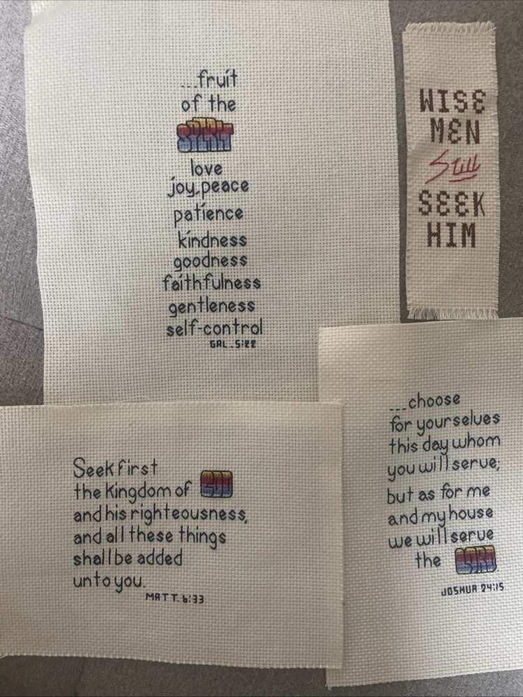 Completed Lot Needlepoint Christian Religious Scriptures Cottagecore Farmhouse