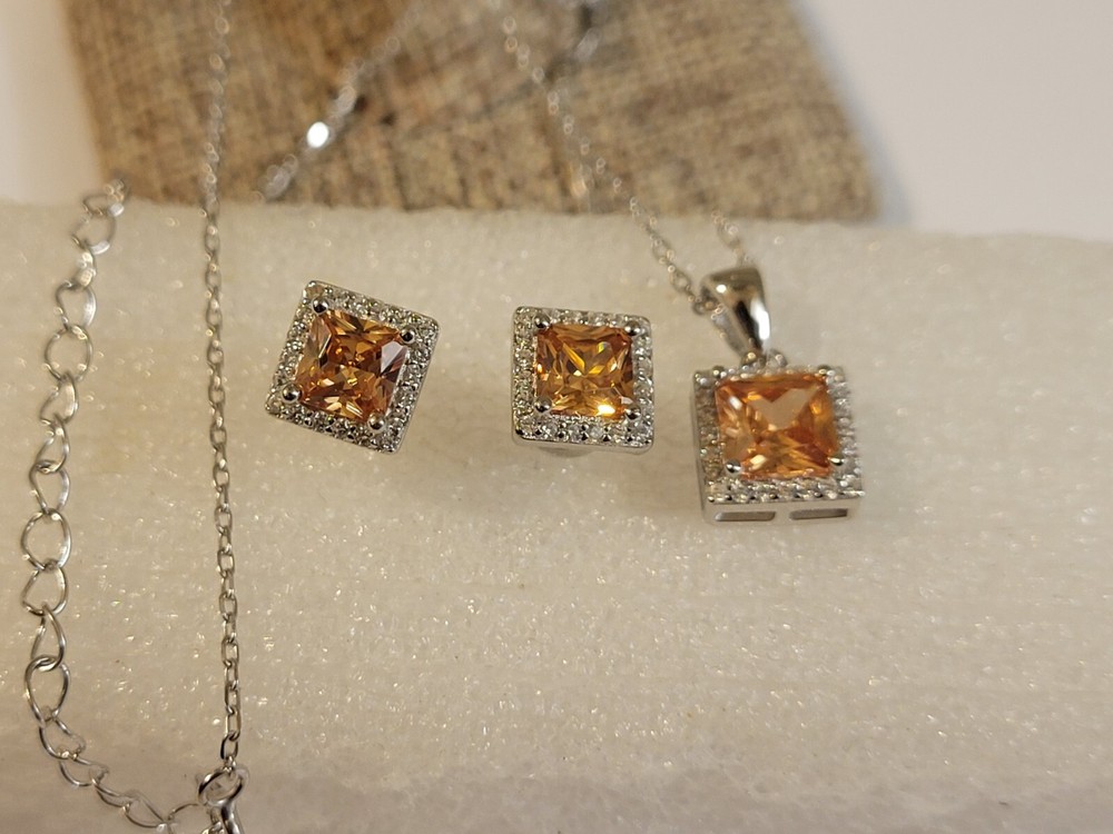 Sterling Silver Lab Created Topaz Earring & Necklace Set