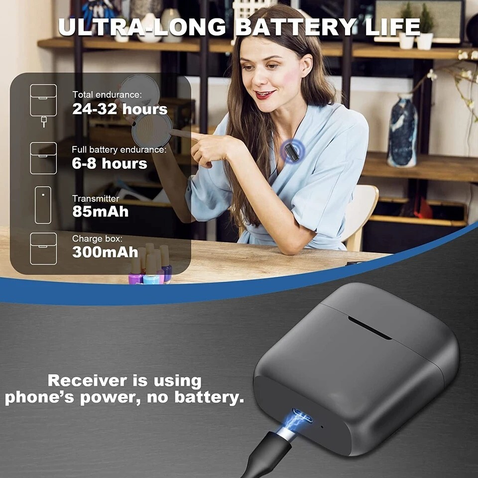 Microfono Mini inalambrico Para Celular Camara Solapa Estuche de Carga Type-C