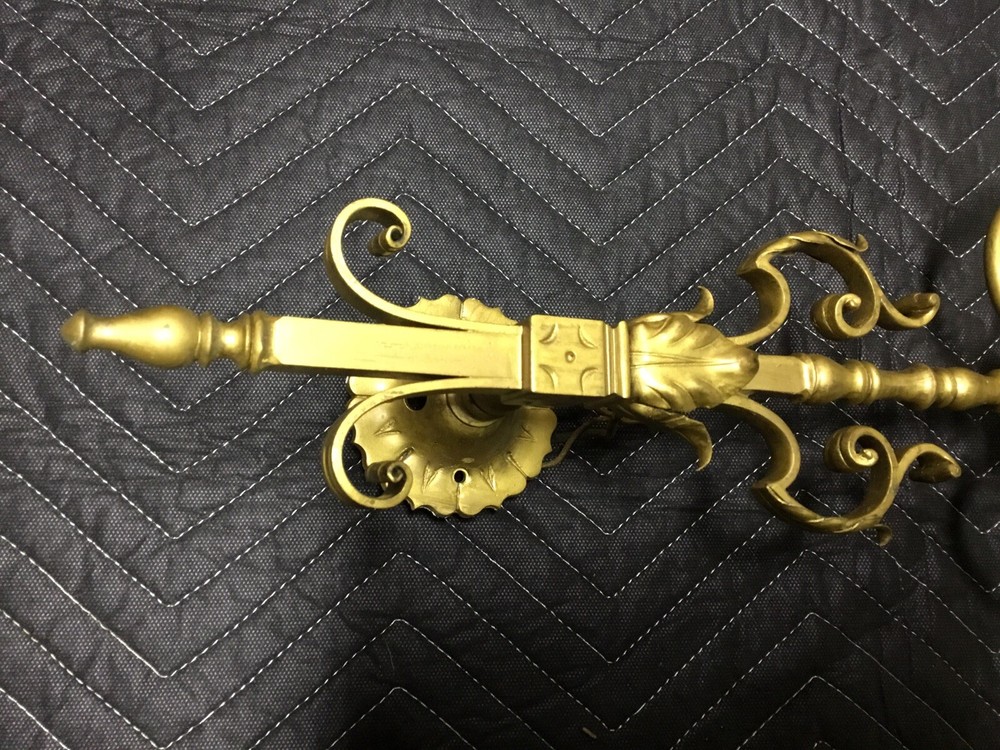 Antique Renaissance Ornate Gilded Solid Brass Wall 2 Light Sconces