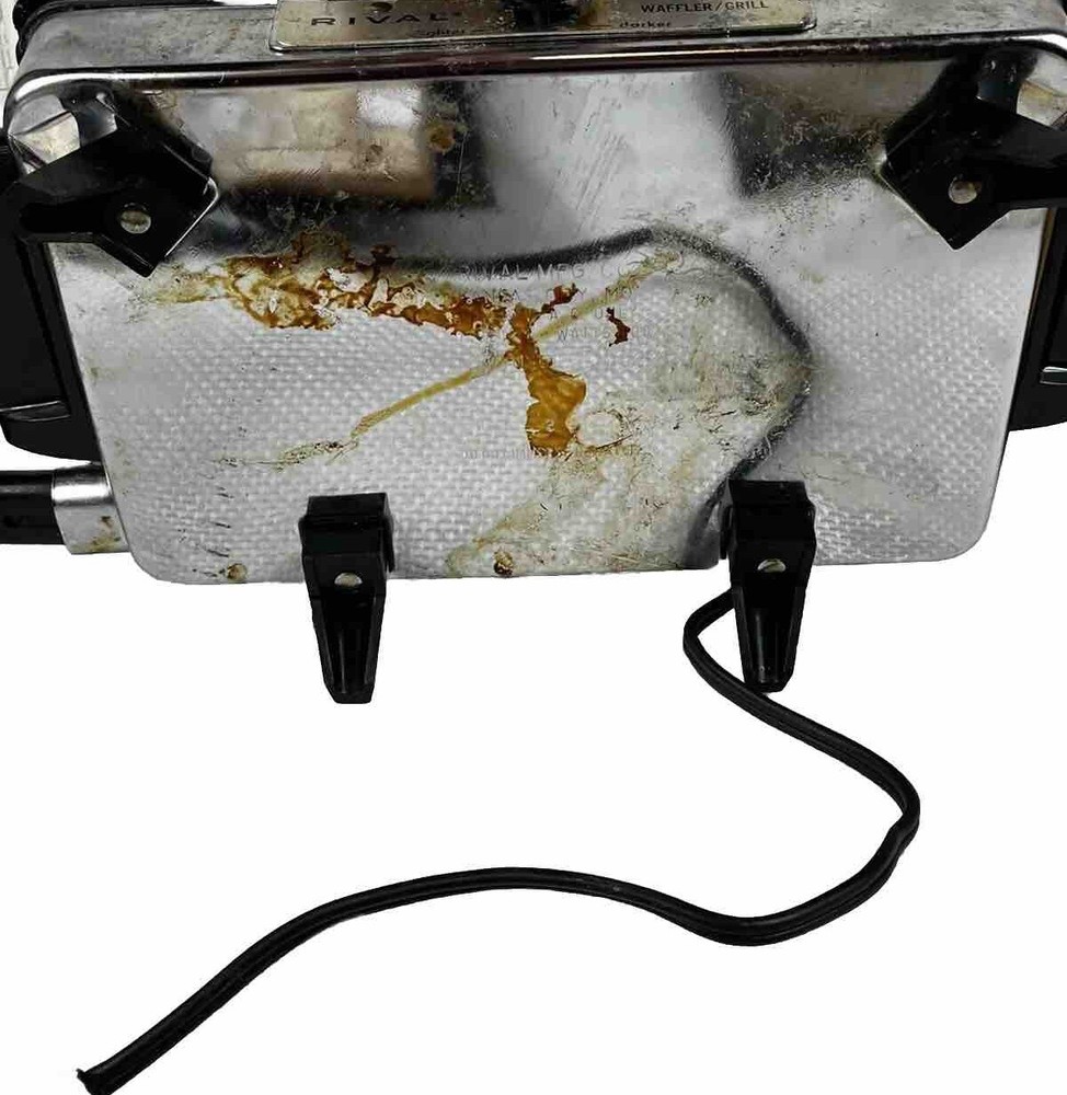 VTG Rival Chrome Waffle Maker Rectangle Pizzerella Tested and Working MCM Retro