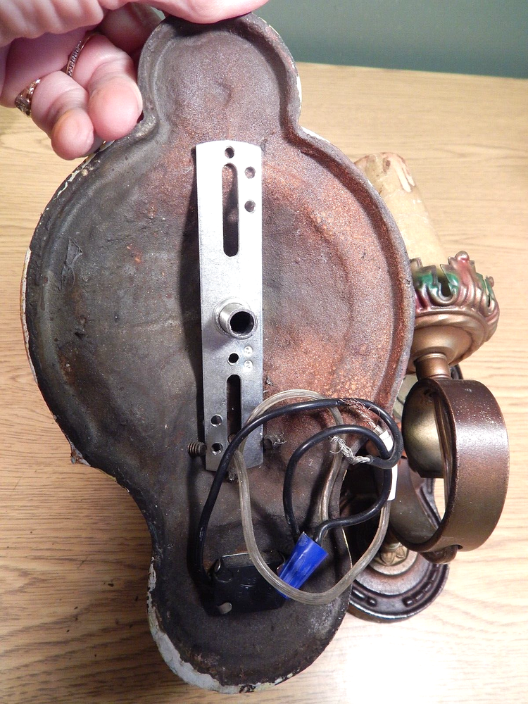 PAIR ART DECO CAST IRON WALL SCONCES POLYCHROMED ORIGINAL