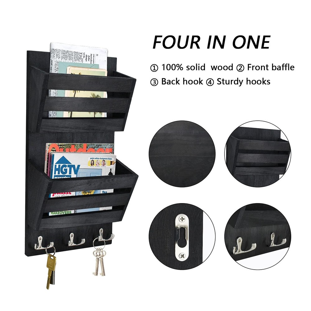 Rustic Organizer Wall Mount with 4 Key Hooks,Holder Wall Mounted，Hanging Orga...