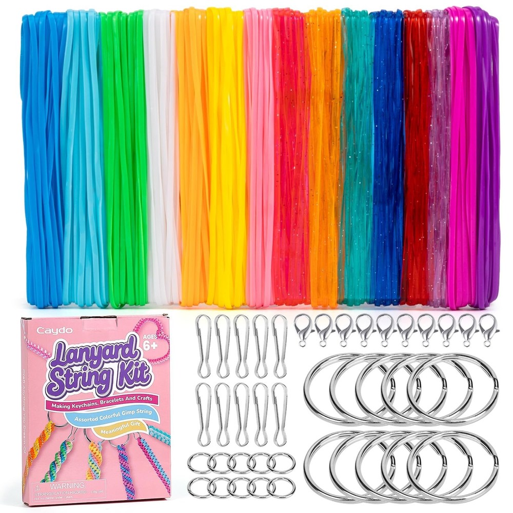 Caydo Plastic Lanyard String Kit, 15 Colors 2 Style Multicolored