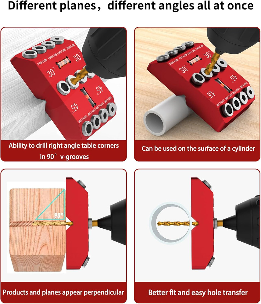 30 45 90 Degree Angle Drill Guide Jig for Hand Drill, Angle Drill Guide for Stra