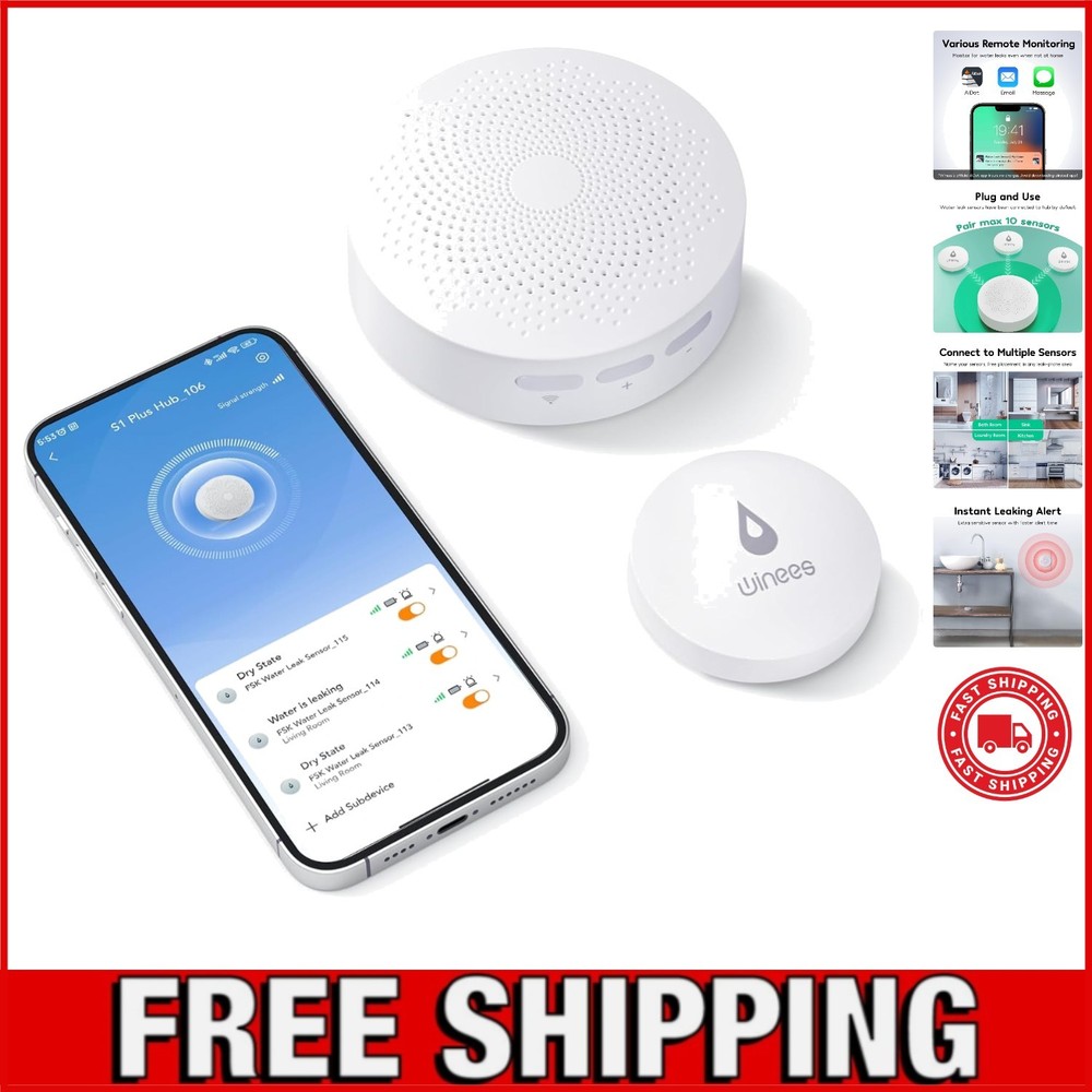 Real-Time WiFi Leak Sensor with Adjustable Alarm & Email Alerts - Compact Design