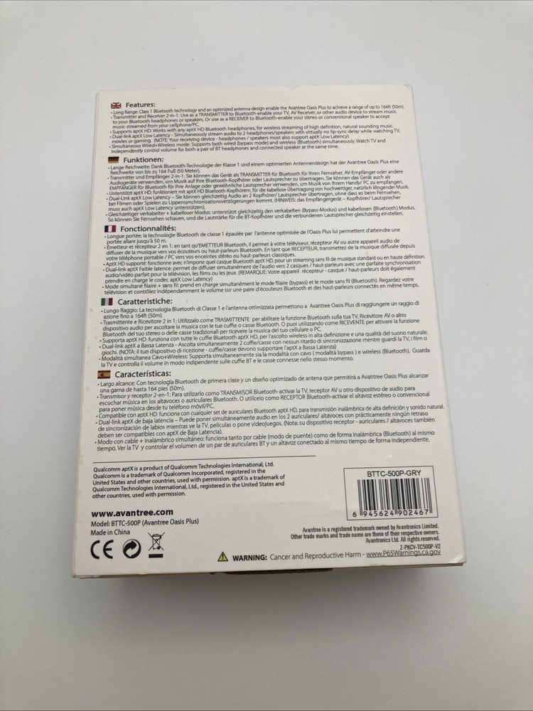 Avantree Oasis Plus Bluetooth Transmitter Receiver Long Range New - Open Box