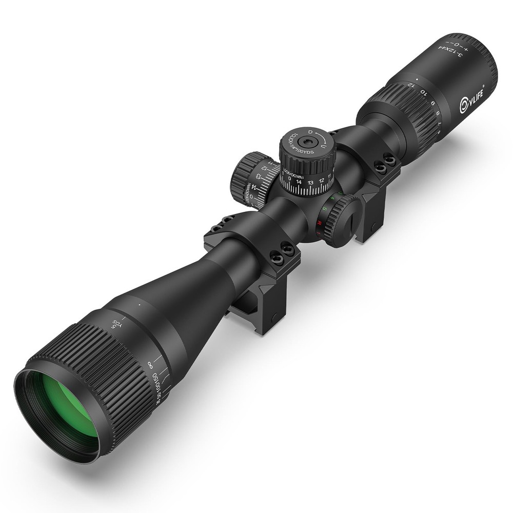 3-12x44 AO Rifle Scope Red Green Illuminated Mil-Dot Medium Range Optical Scope