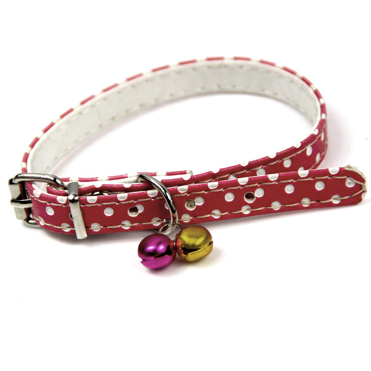 Polka Dot Charming Color Leather Cat Collar with 2 Bells by AXEL PETS