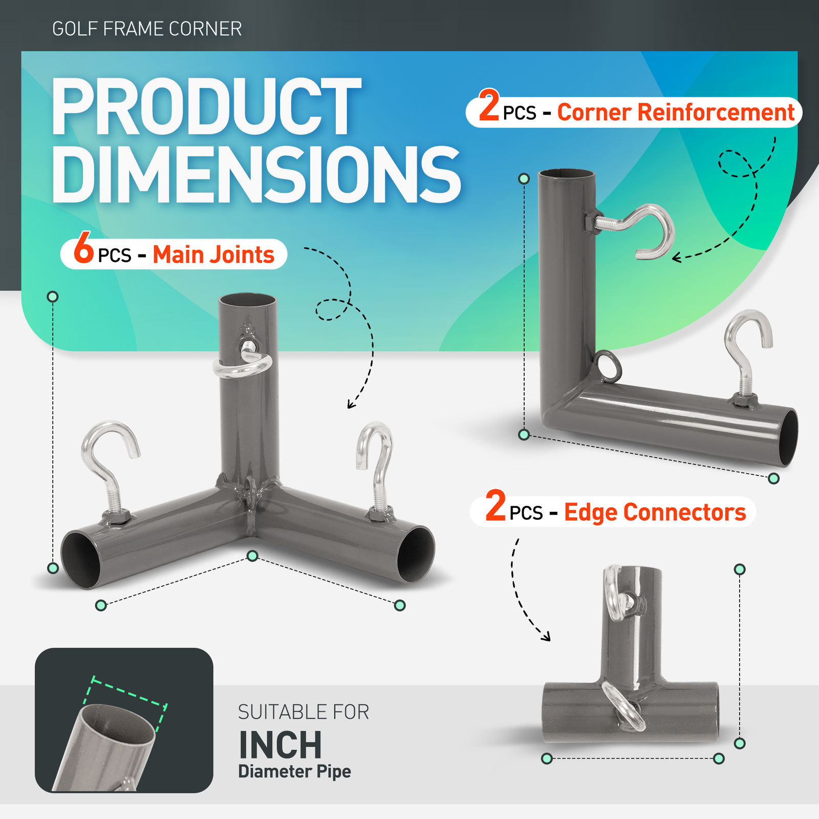 Rust Resistant 10 Pieces 1" Golf Frame Corner Kit DIY Canopy with Eye-Bolts